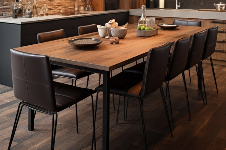 Elegant kitchen with dark furnishings and walnut Luxury Vinyl Tiles